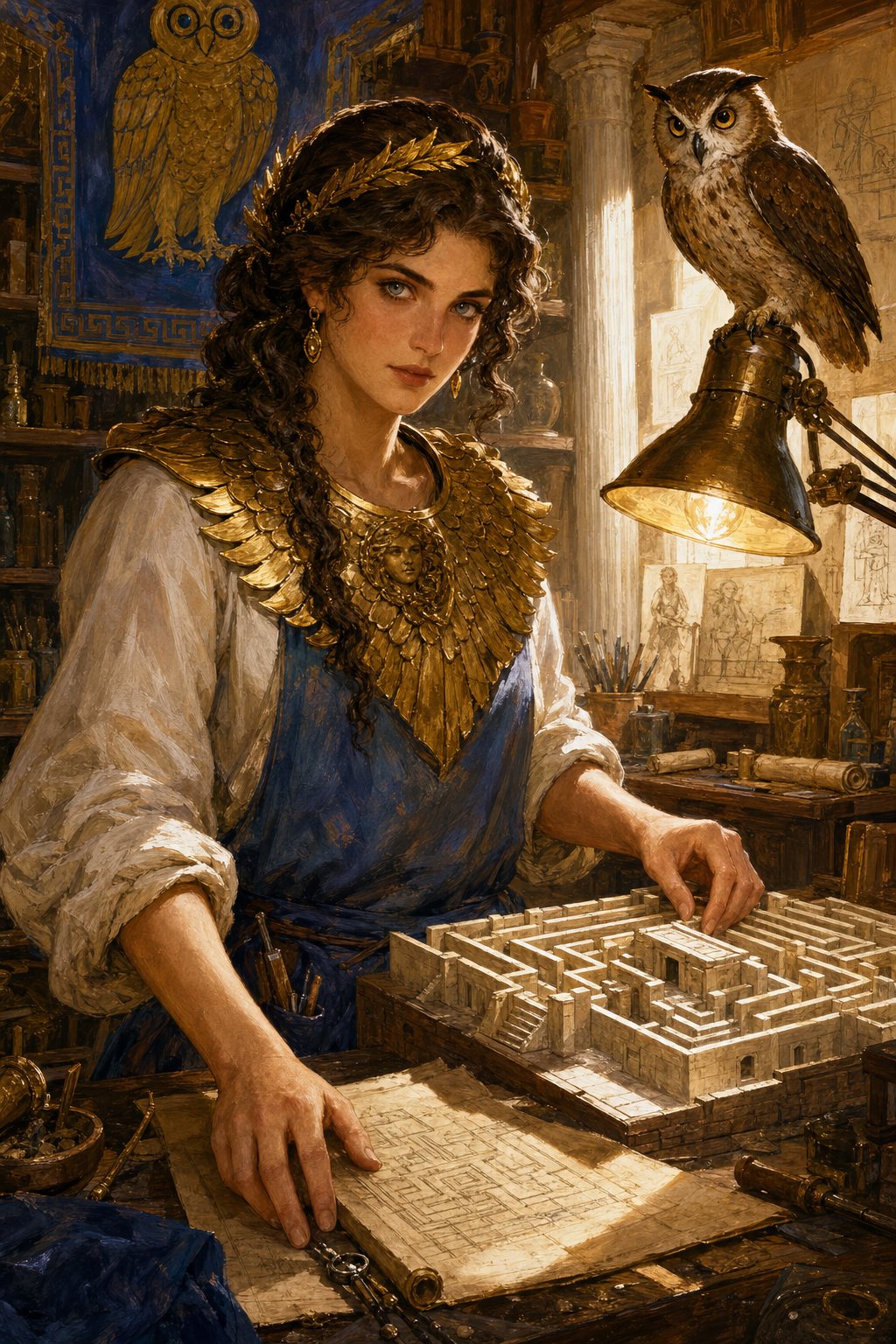 Athena, wisdom, strategic warfare, weaving, and civilization
