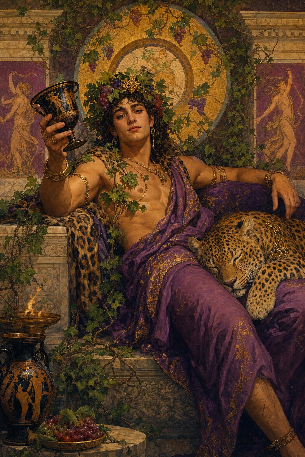 Dionysus, wine, theater, ecstatic ritual, and the loosening of inhibition