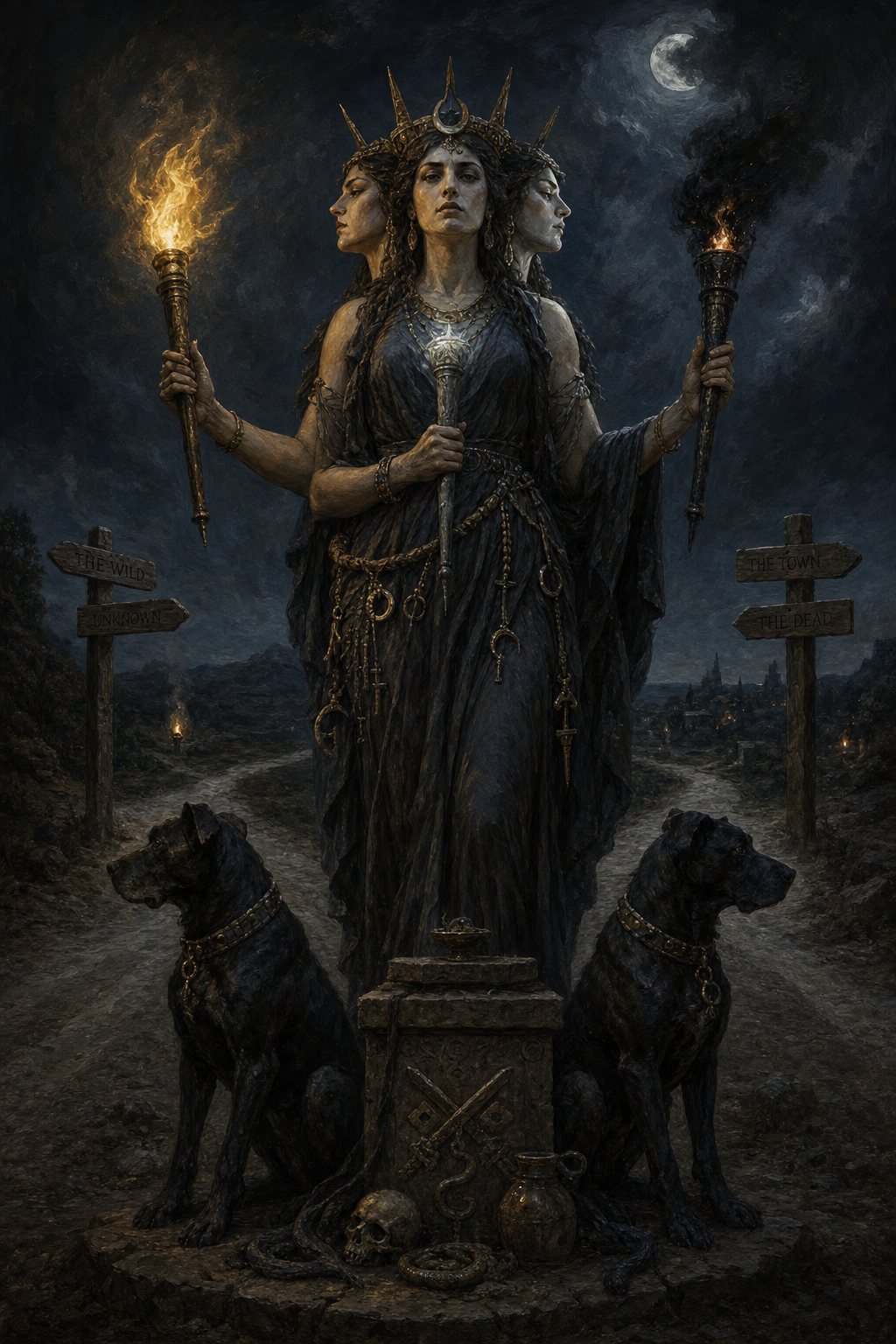 Hecate, crossroads, magic, necromancy, and thresholds between worlds