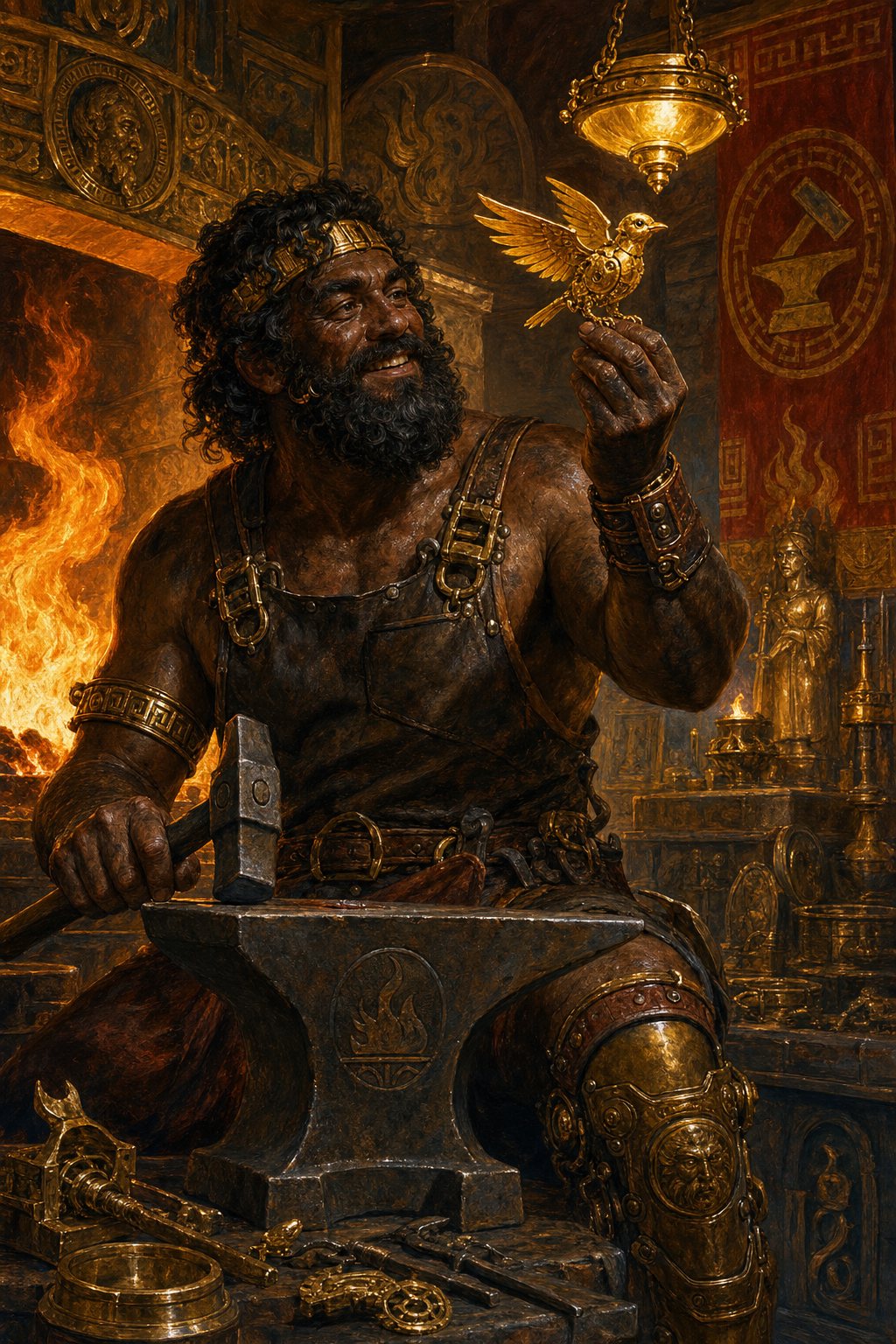 Hephaestus, the forge, metalworking, fire, and craftsmanship