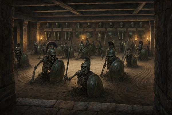 Illustration: Room 83 — Gymnasium of Dead Champions